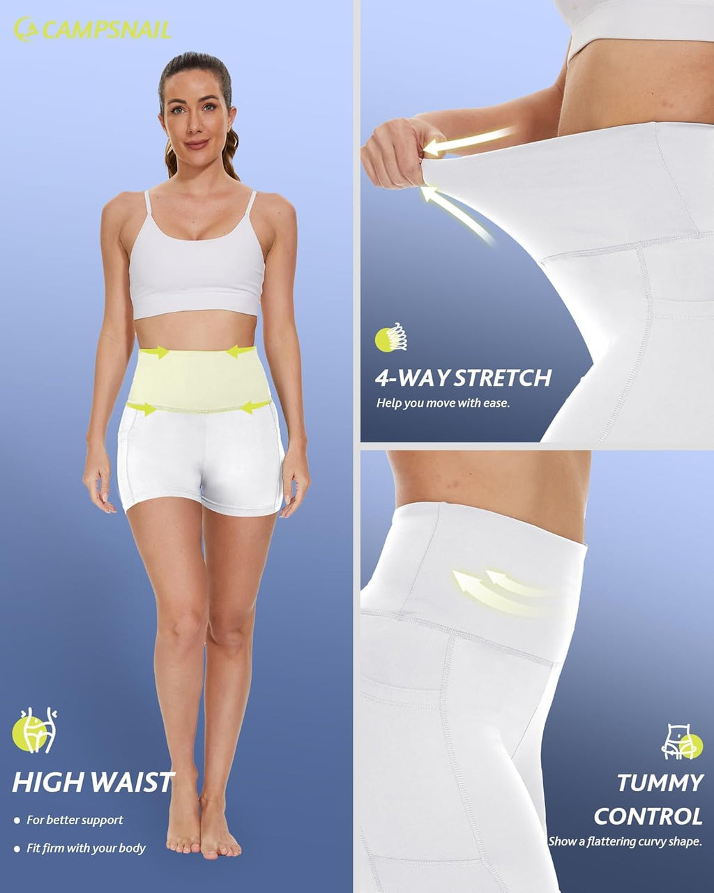 CAMPSNAIL Biker Shorts Women with Pockets - 3"/5"/8" High Waisted Workout Spandex Tummy Control Gym Running Yoga Shorts