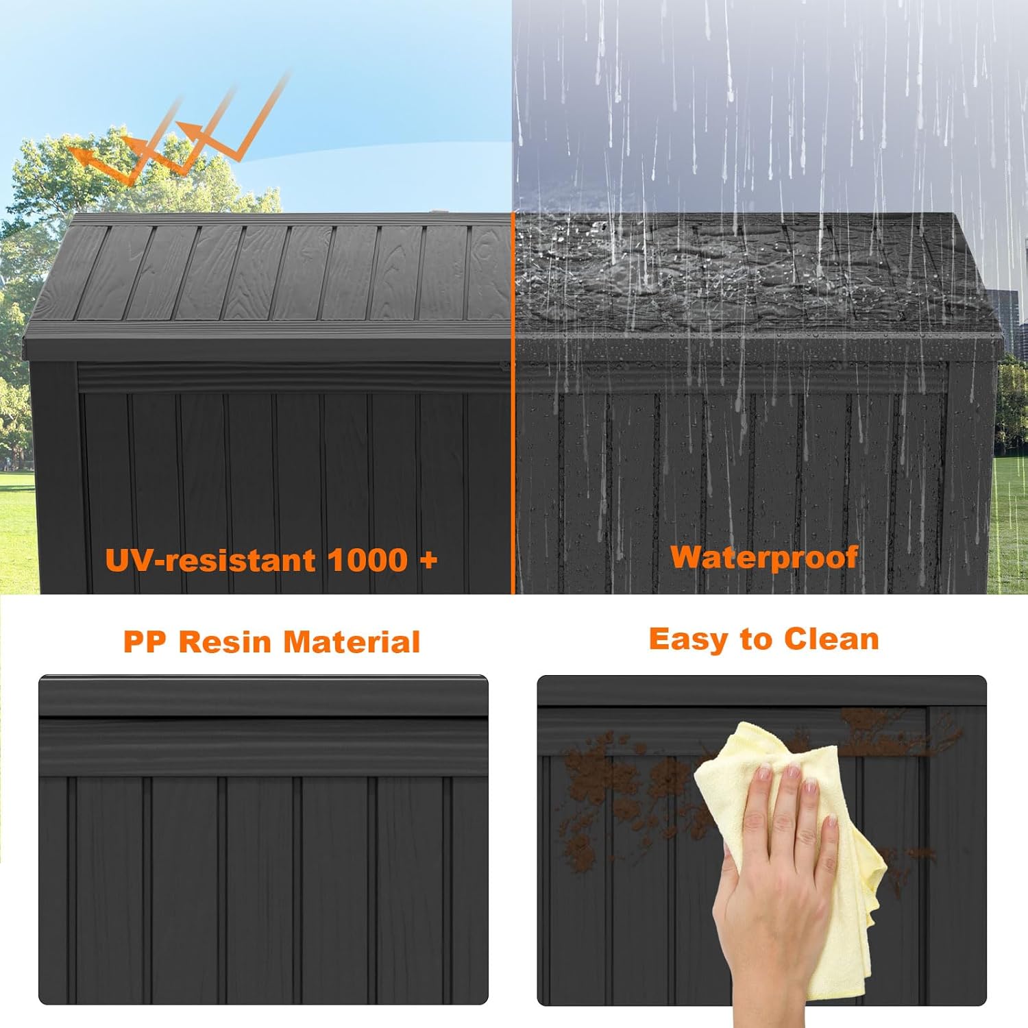 80 Gallon Resin Deck Box, Lockable Patio Outdoor Storage Box for Furniture, Garden Tools and Tools Storage, Waterproof Outside Storage Box - Black