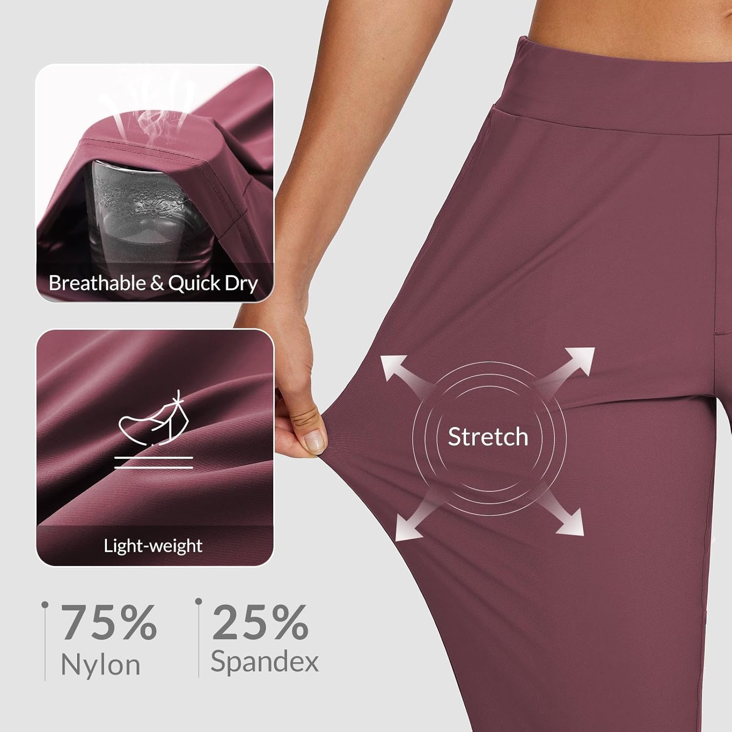 baleaf Womens Travel Pants Lightweight Stretch with Zipper Pockets Petite Ankle Dressy Golf Work Business Casual Slacks