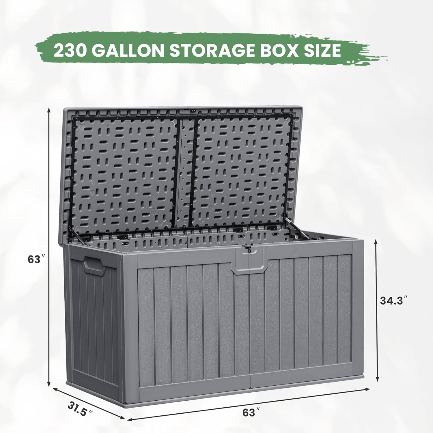 Greesum 31 Gallon Resin Deck Box Large Outdoor Storage for Patio Furniture, Garden Tools, Pool Supplies, Weatherproof and UV Resistant, Lockable, Dark Black