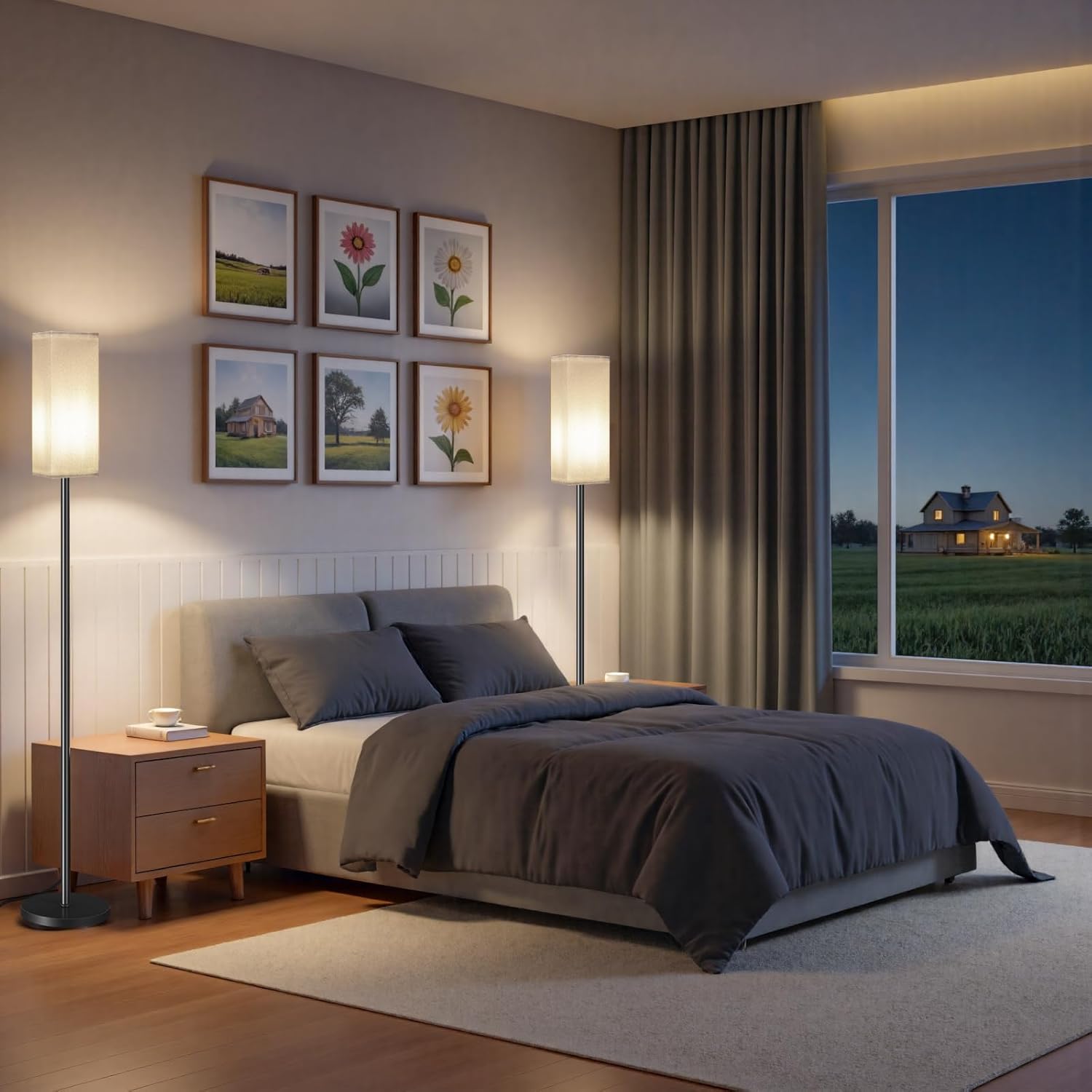 64.6" Floor Lamp, Pole with Foot Switch, Modern Standing Lamp Lampshade, Minimalist Freestanding Lamp (Bulb Not Included), for Living Room, Bedroom Office ETL Listed, Black and Beige E07LD05