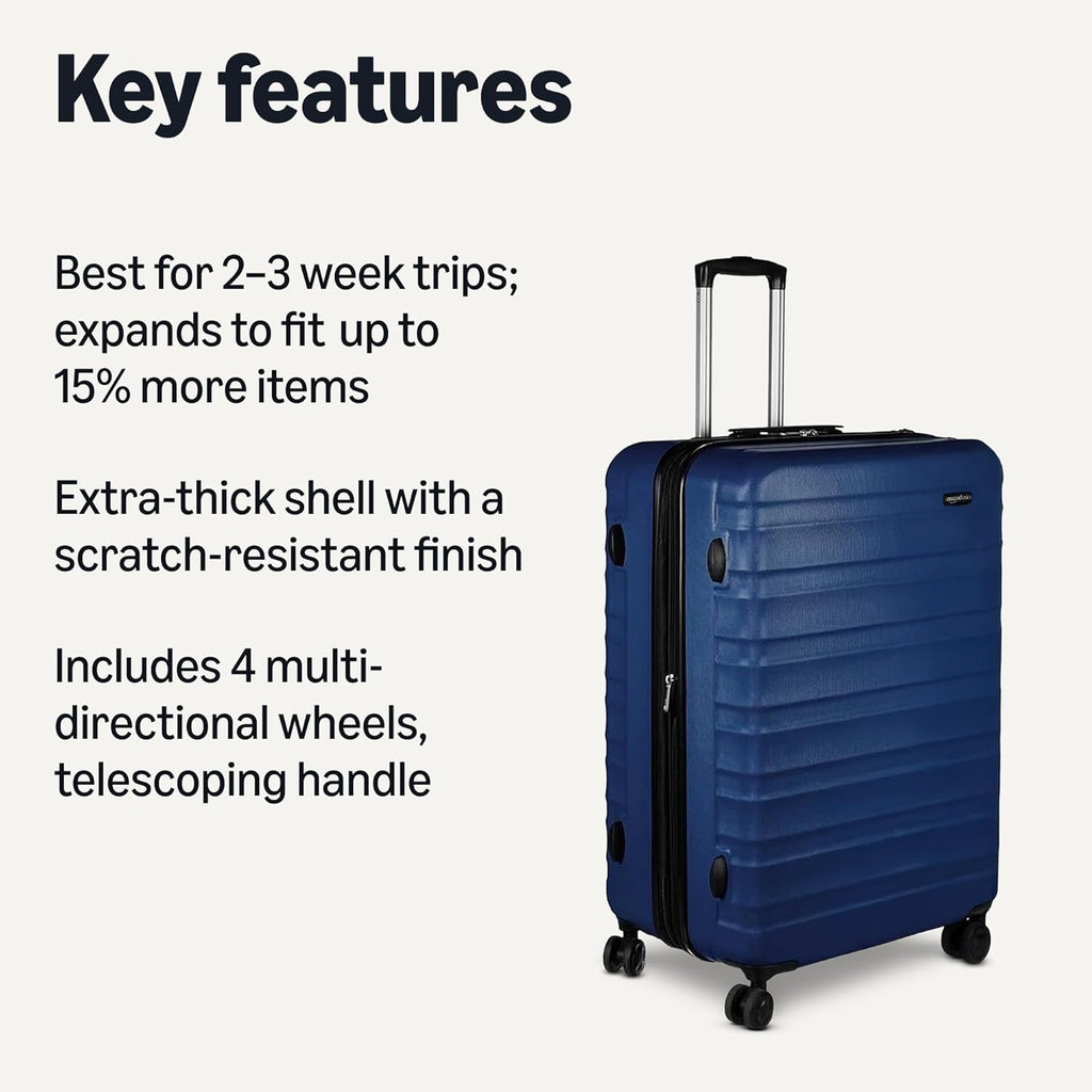 Basics 21" Hardside Carry-On Luggage, Hardshell Suitcase With Wheels, Expandable For Up to 25% More Space, With Scratch-Resistant Surface, Four Multi-directional Wheels, Black