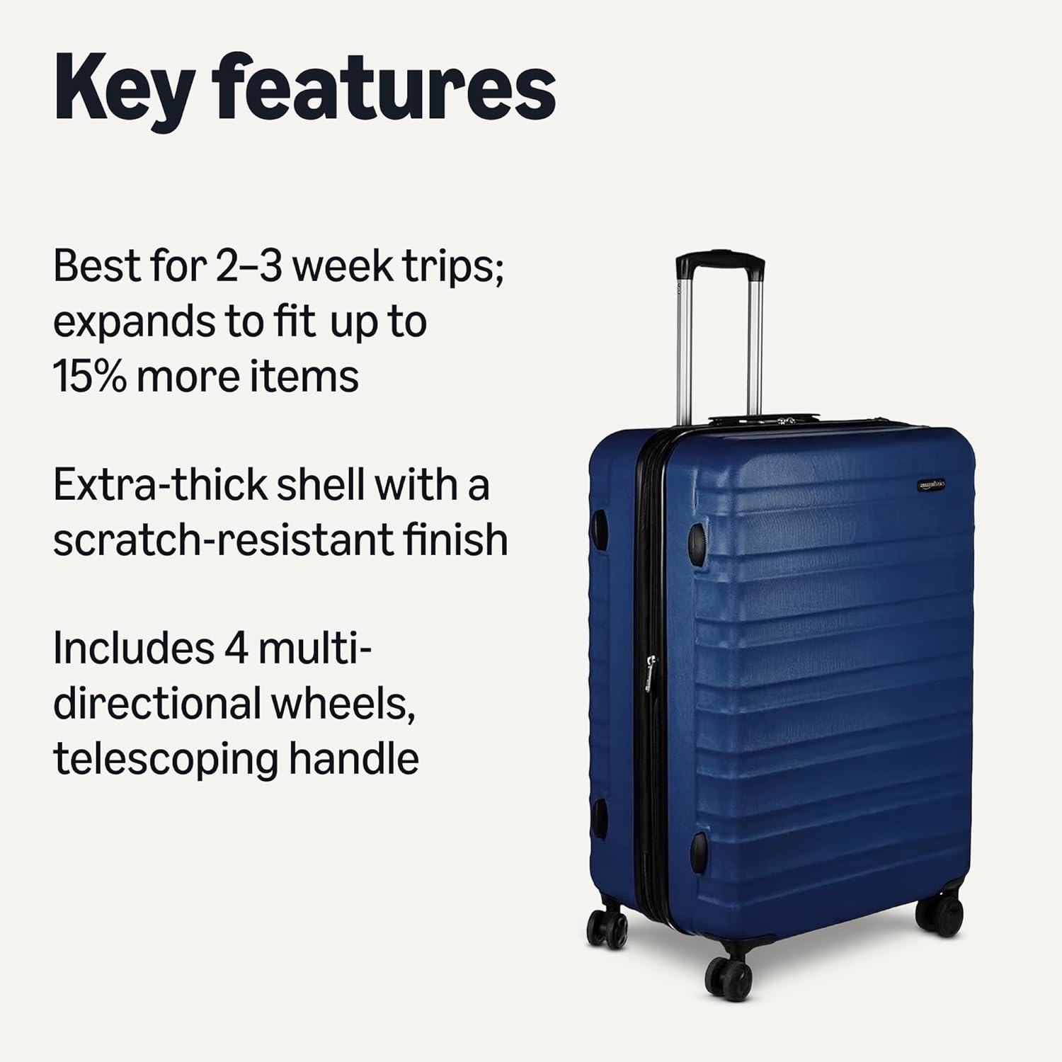 Basics 21" Hardside Carry-On Luggage, Hardshell Suitcase With Wheels, Expandable For Up to 25% More Space, With Scratch-Resistant Surface, Four Multi-directional Wheels, Black