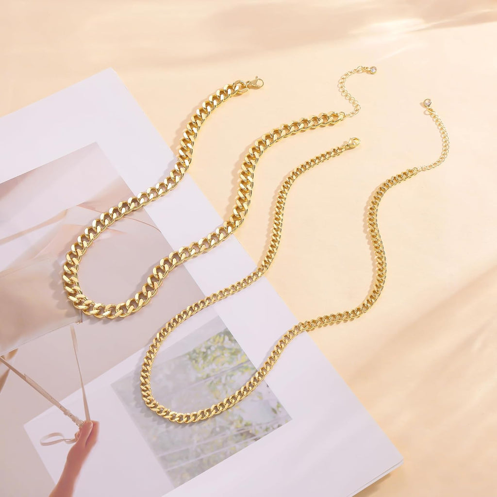 Moodear Gold Necklace for Women Dainty Chunky 14K Gold Plated/Sliver Plated Chain Necklace Cuban Link Paperclip Chain Choker Toggle Clasp Layered Necklace for Women Trendy Fashion Gift
