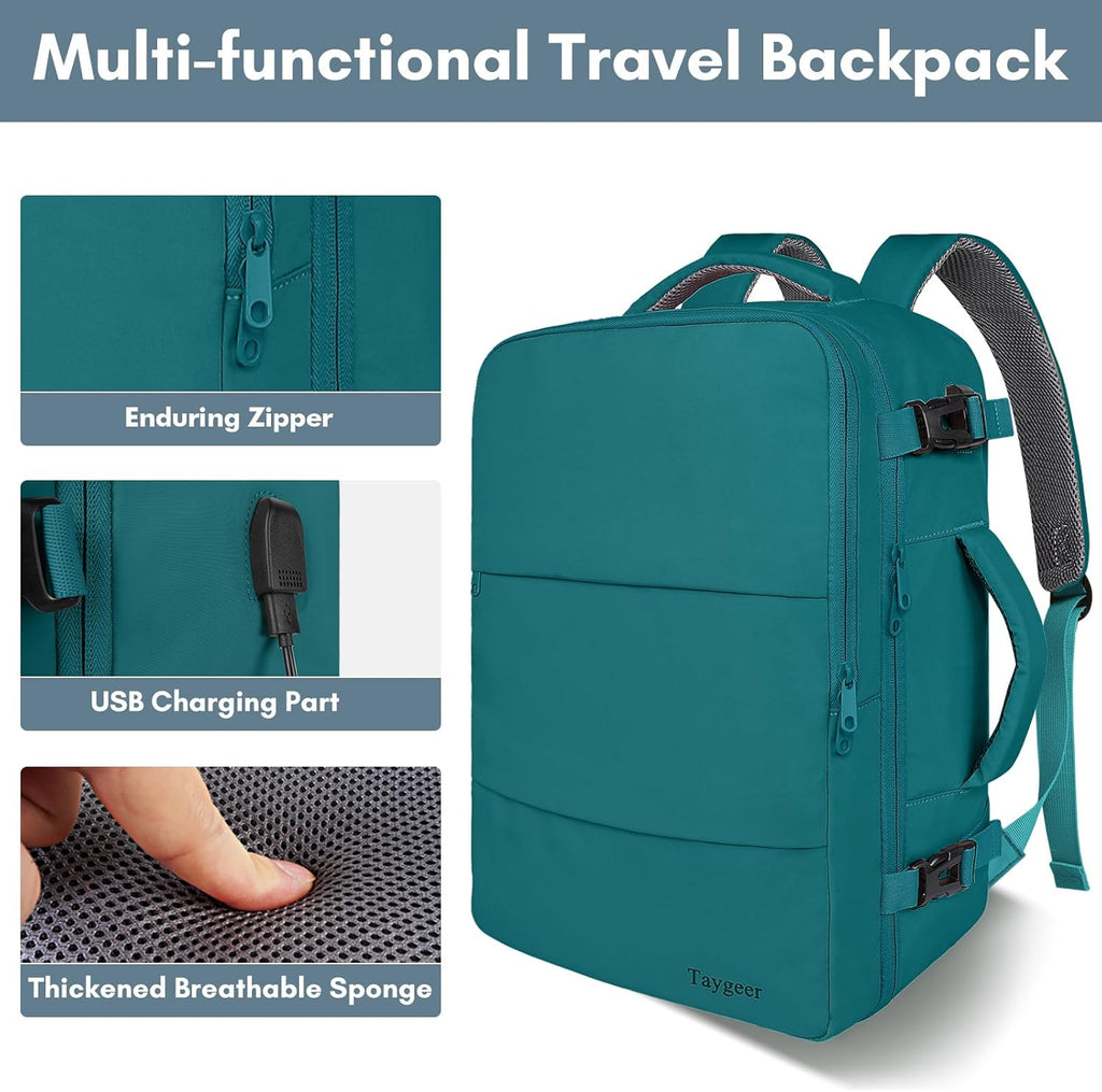 Taygeer Travel Backpack for Women, Carry On Backpack with USB Charging Port & Shoe Pouch, TSA 15.6inch Laptop Mochila Flight Approved, Nurse Bag Casual Daypack for Weekender Business Hiking, Pink