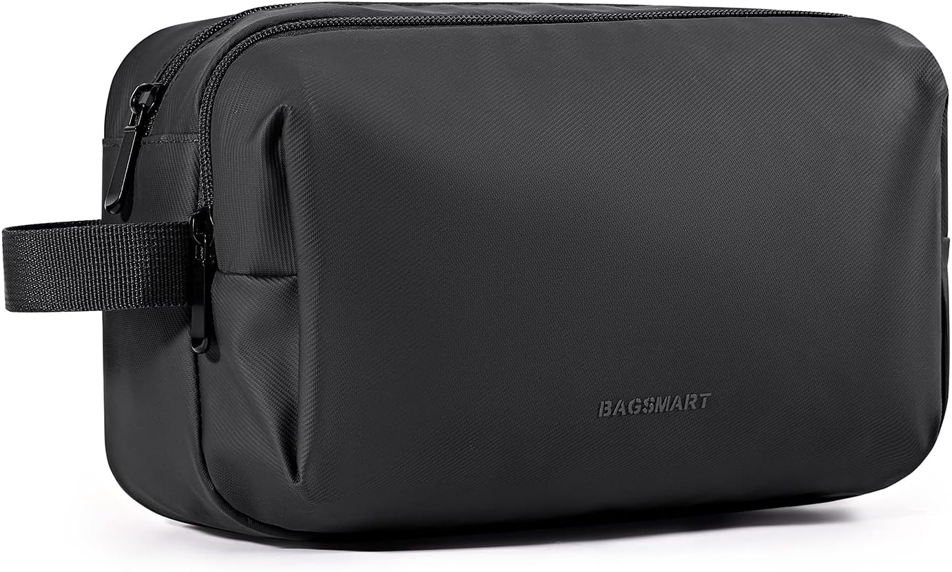 BAGSMART Toiletry Bag for Men, Travel Toiletry Organizer Dopp Kit Water-resistant Shaving Bag for Toiletries Accessories, Door Room Essentials, Black-medium