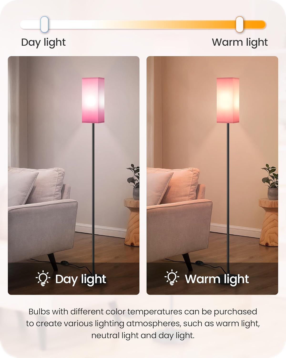 64.6" Floor Lamp, Pole with Foot Switch, Modern Standing Lamp Lampshade, Minimalist Freestanding Lamp (Bulb Not Included), for Living Room, Bedroom Office ETL Listed, Black and Beige E07LD05