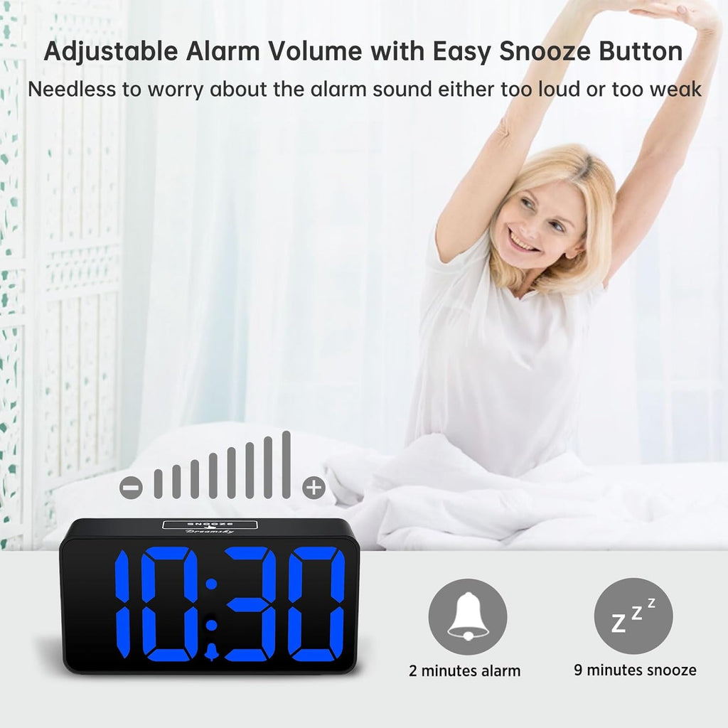 DreamSky Small Digital Alarm Clock for Bederoom, Large Big Numbers Display with Dimmer for Living Room, Electric Bedside Desk Clock with USB Charging Port, Adjustable Volume, USB-C Adapter Powered