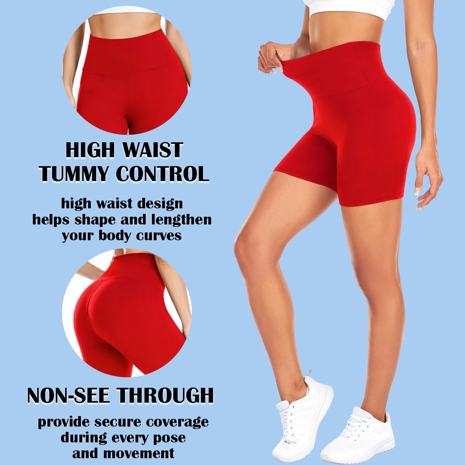 FULLSOFT High Waisted Biker Shorts for Women-5" Tummy Control Fitness Athletic Workout Running Yoga Gym Shorts