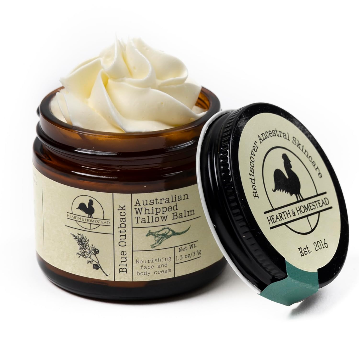 Hearth and Homestead: Handmade Whipped Tallow Balm (Unscented/Herb-Infused) - Organic Body Butter with Infused Olive Oil, for Eczema, Rosacea, Baby - 1.3 oz