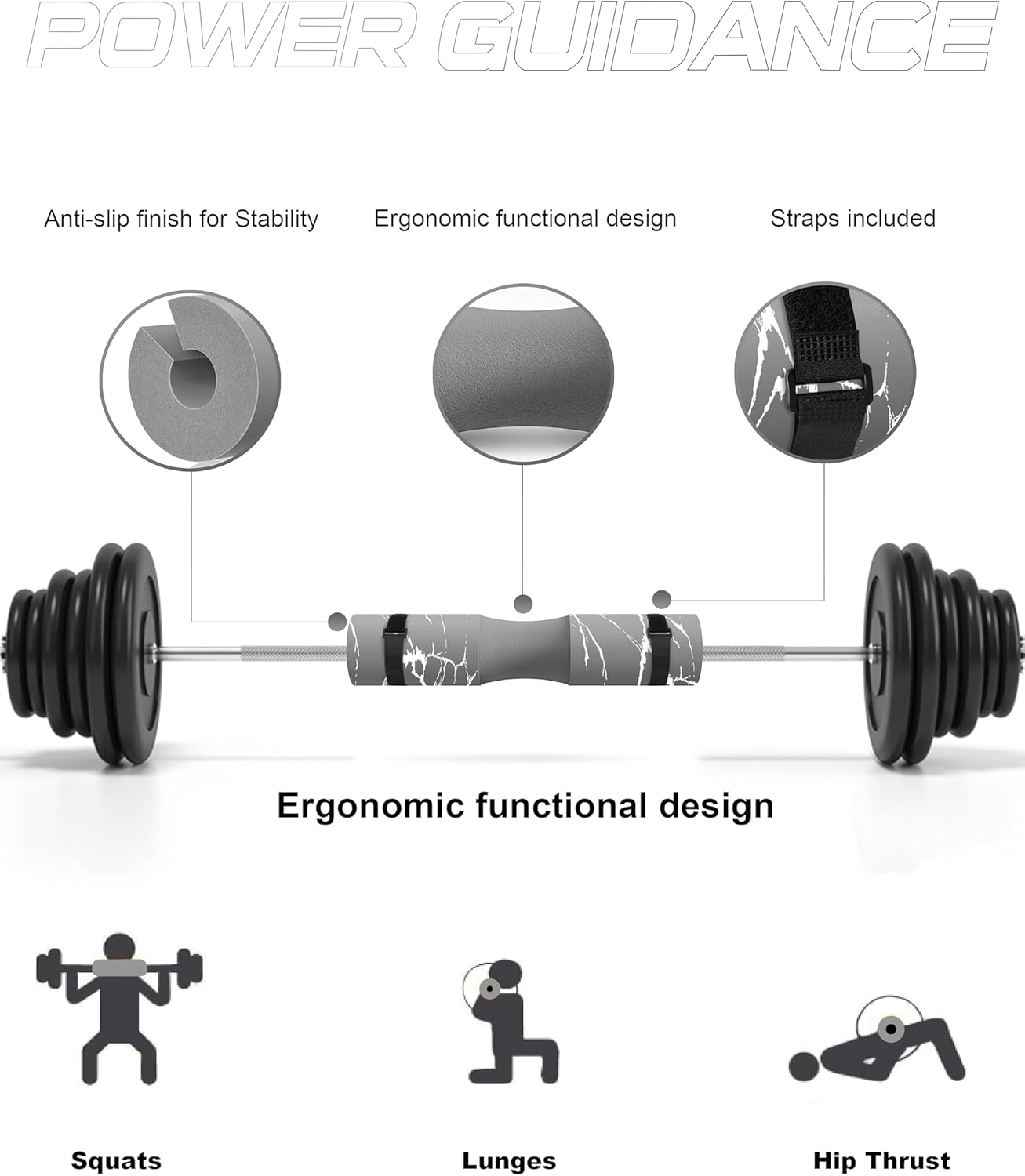 POWER GUIDANCE Barbell Squat Pad - Neck & Shoulder Protective Pad - Great for Squats, Lunges, Hip Thrusts, Weight Lifting & More - Fit Standard and Olympic Bars Perfectly