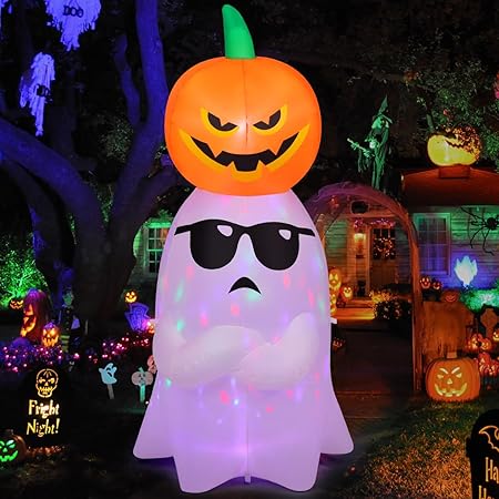 GOOSH 6.2 FT Halloween Inflatables Ghost with Pumpkin Outdoor Decorations Blow Up Yard with Built-in LEDs for Garden Lawn Indoor Party Decor