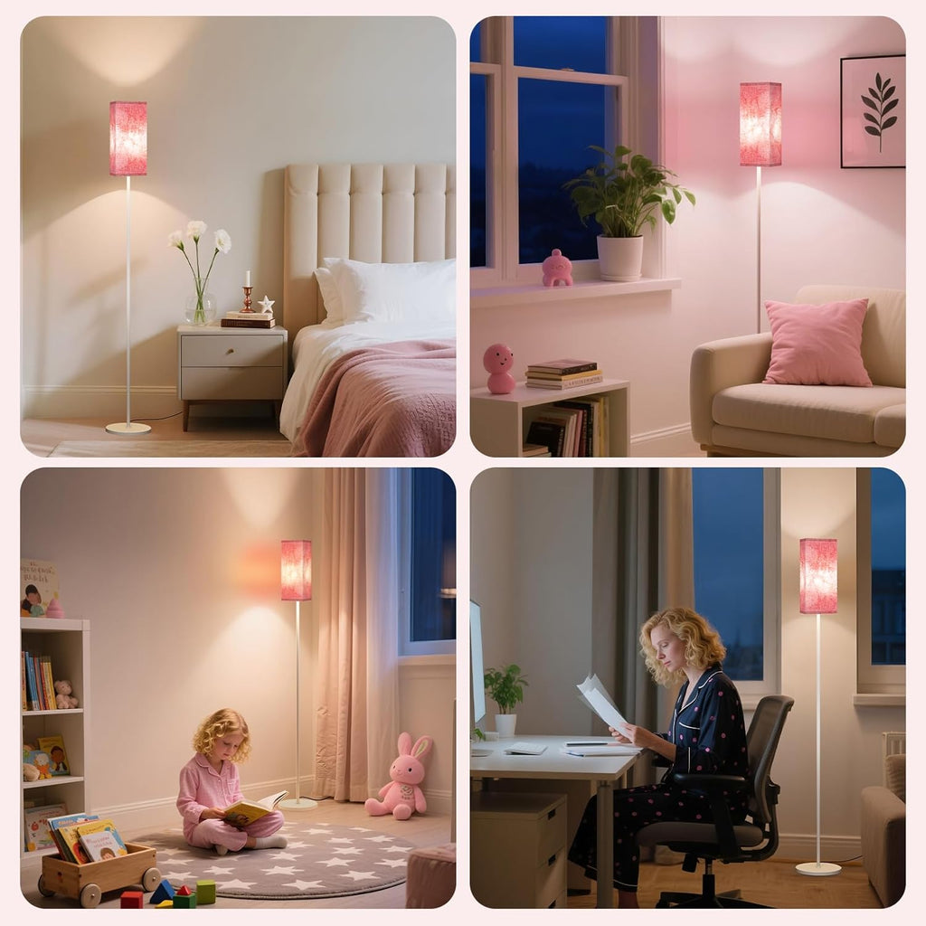 64.6" Floor Lamp, Pole with Foot Switch, Modern Standing Lamp Lampshade, Minimalist Freestanding Lamp (Bulb Not Included), for Living Room, Bedroom Office ETL Listed, Black and Beige E07LD05