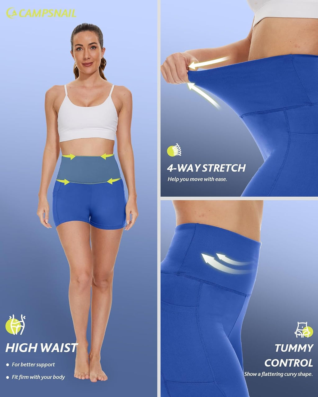 CAMPSNAIL Biker Shorts Women with Pockets - 3"/5"/8" High Waisted Workout Spandex Tummy Control Gym Running Yoga Shorts