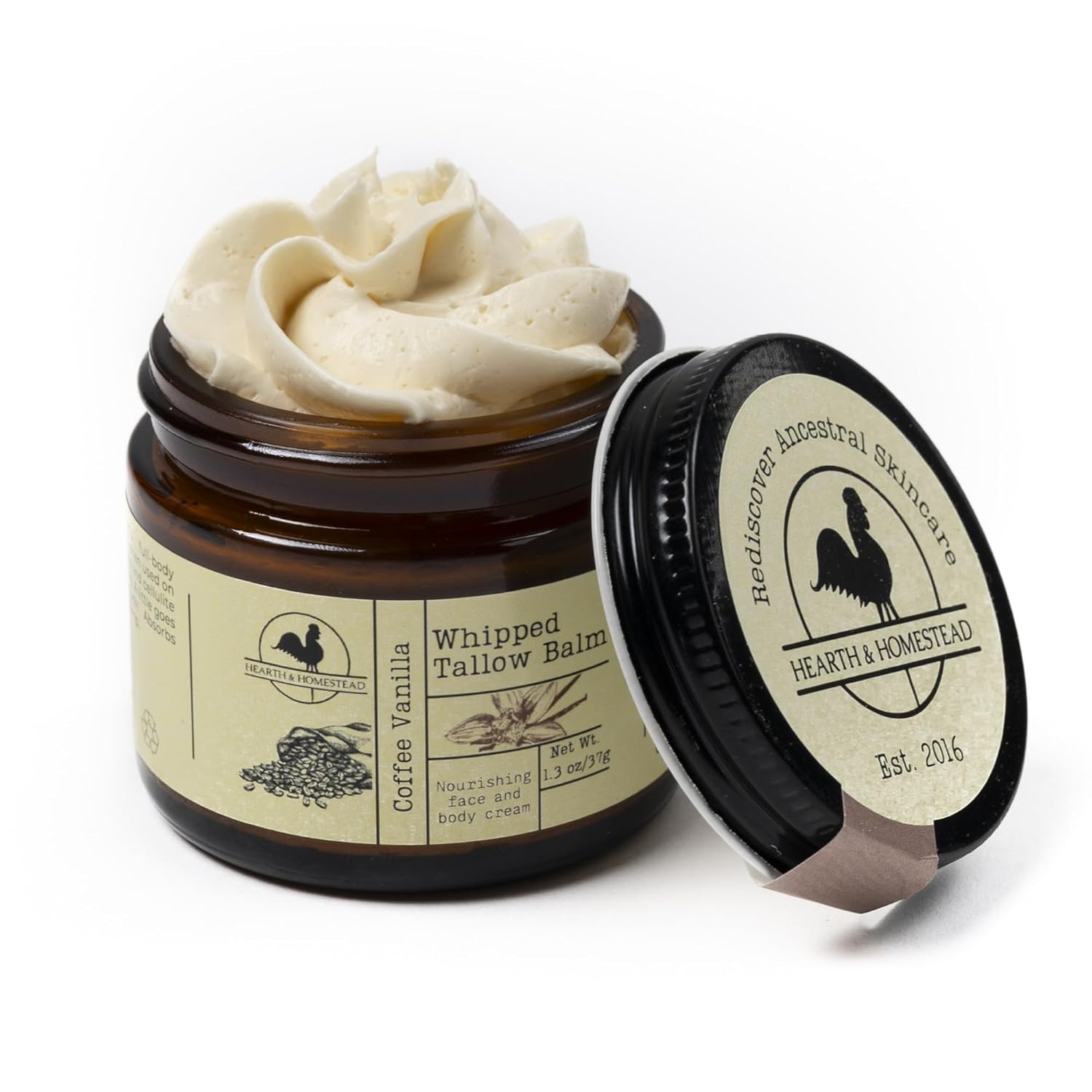 Hearth and Homestead: Handmade Whipped Tallow Balm (Unscented/Herb-Infused) - Organic Body Butter with Infused Olive Oil, for Eczema, Rosacea, Baby - 1.3 oz