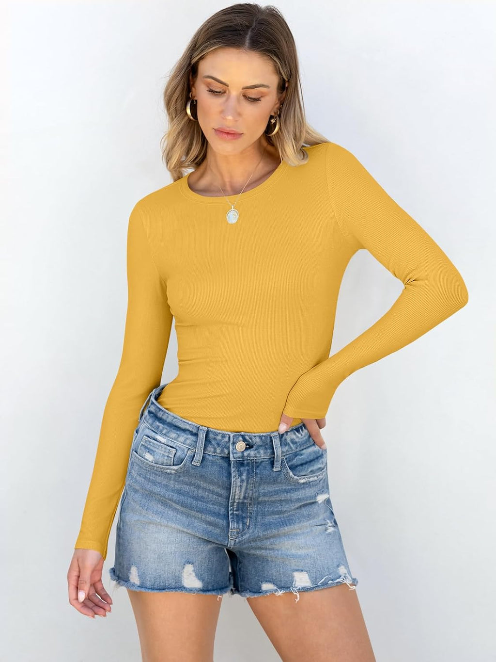 ANRABESS Women Long Sleeve Shirts Rib Knit Slim Fit Tops Basic Tee 2025 Fall Outfits Casual T-Shirt Underscrubs Layer Clothes