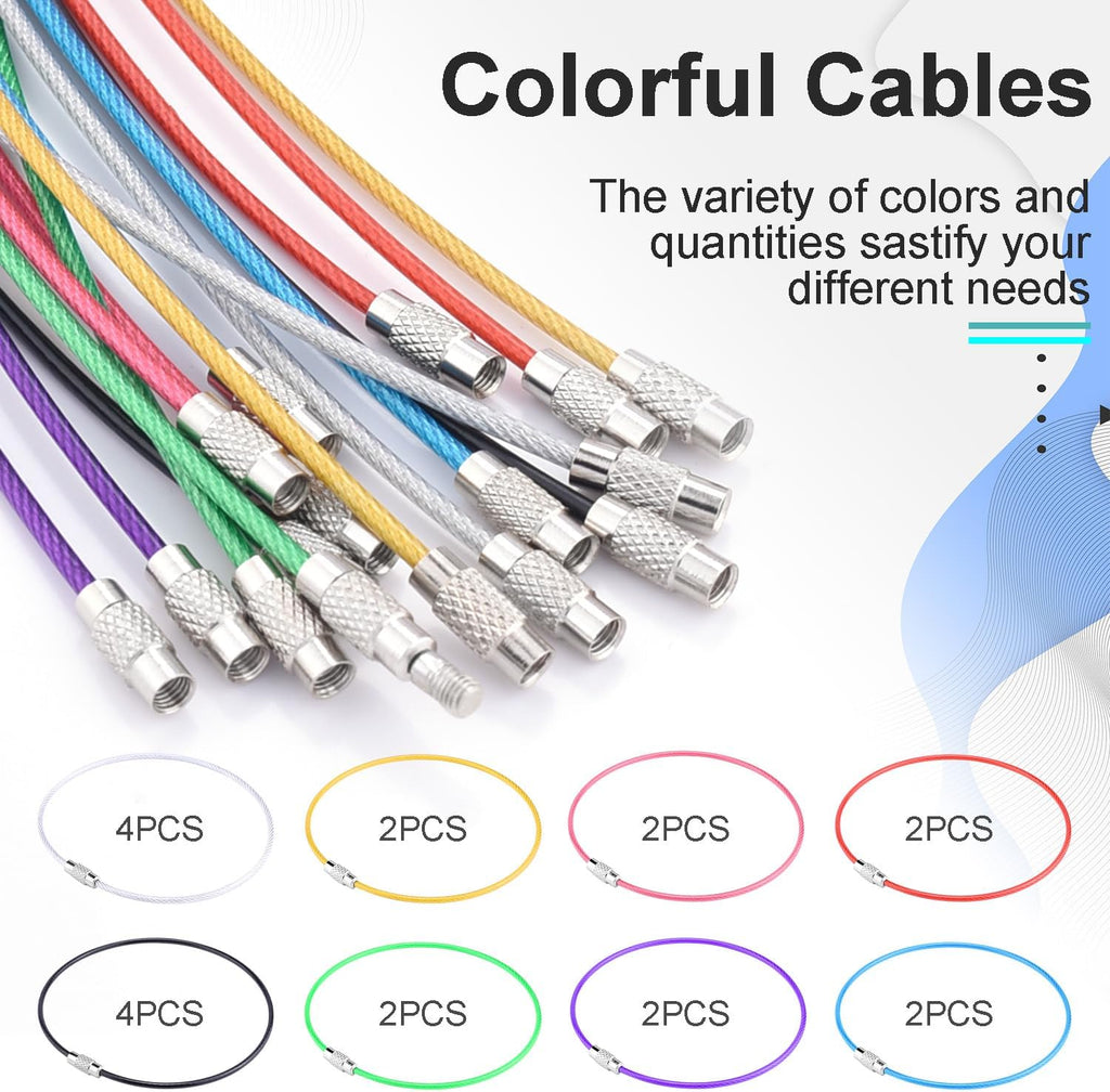 CooBigo 16 Pack Stainless Steel Loops 2mm Coated Wire Keychain Cable Large Keyrings 6 inch Key Chain for Luggage Tags, Key Tags, Keyrings, Kitchen utensils, Duster-Assorted Colors