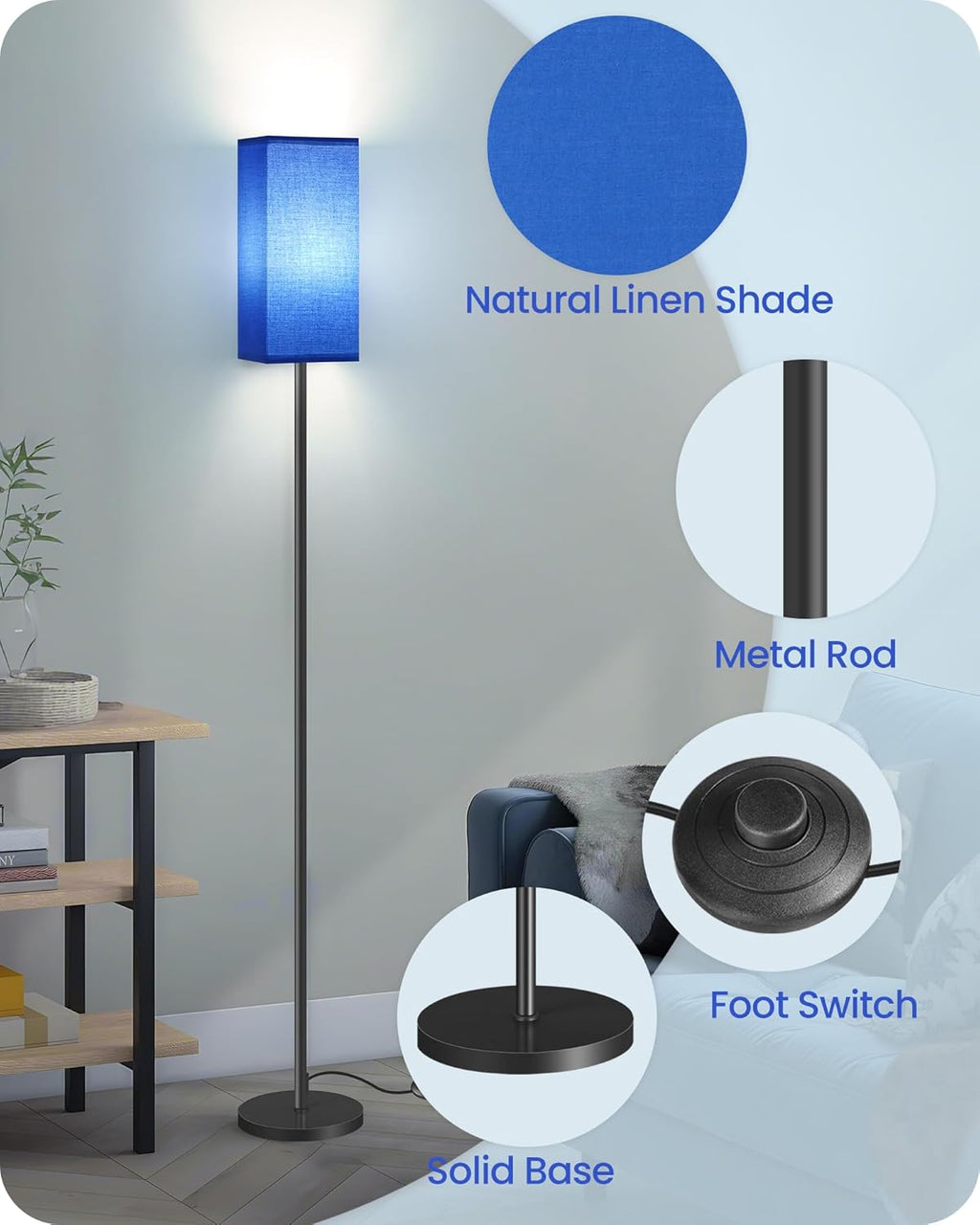 64.6" Floor Lamp, Pole with Foot Switch, Modern Standing Lamp Lampshade, Minimalist Freestanding Lamp (Bulb Not Included), for Living Room, Bedroom Office ETL Listed, Black and Beige E07LD05