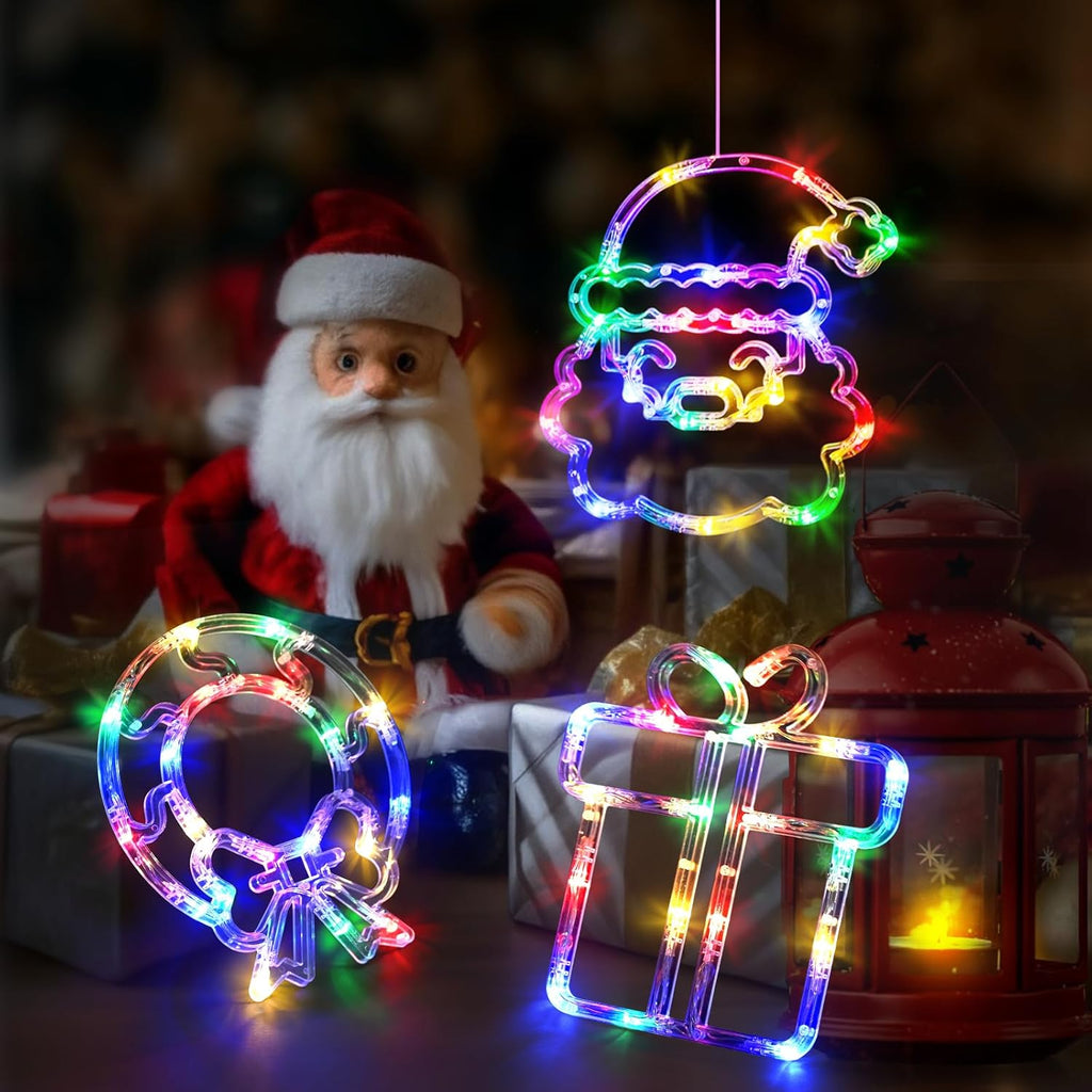 LOLStar Halloween Lights Decorations 2025 3-Pack Orange Pumpkin White Ghost Purple Bat Window Lights with Suction Cups, Battery Operated Halloween LED Lights Window Decor Slow Fade Mode and Timer