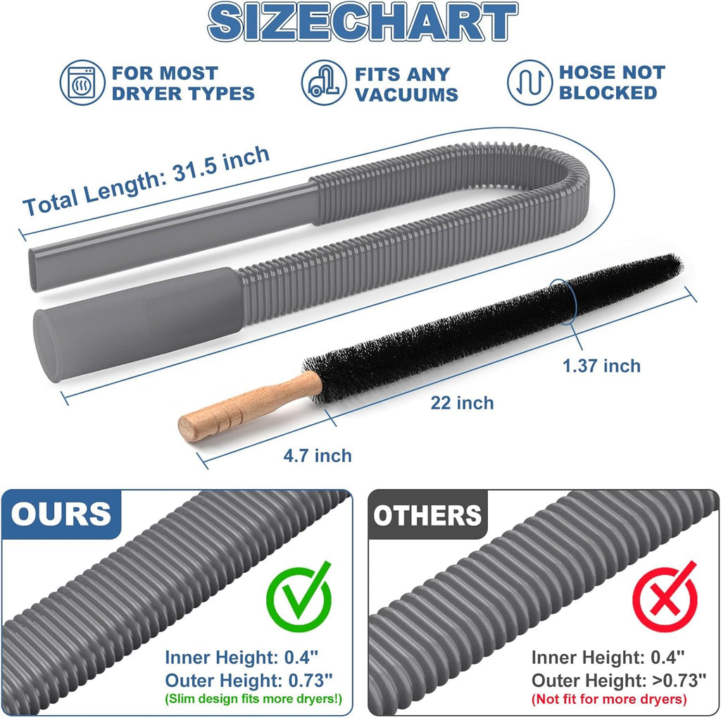 2 Pieces Dryer Vent Cleaner Kit Compatible with Most Vacuum Cleaner, Dryer Lint Brush and Vacuum Hose Attachment with Universal Connector, Quickly Lint Remover