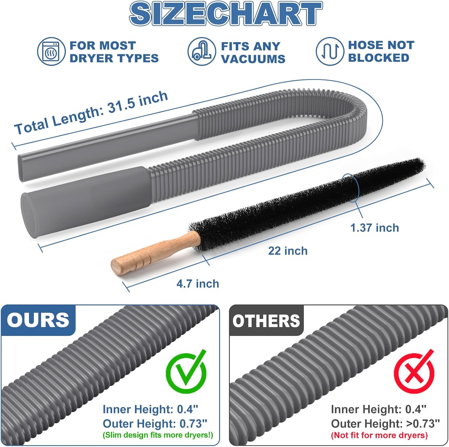 2 Pieces Dryer Vent Cleaner Kit Compatible with Most Vacuum Cleaner, Dryer Lint Brush and Vacuum Hose Attachment with Universal Connector, Quickly Lint Remover