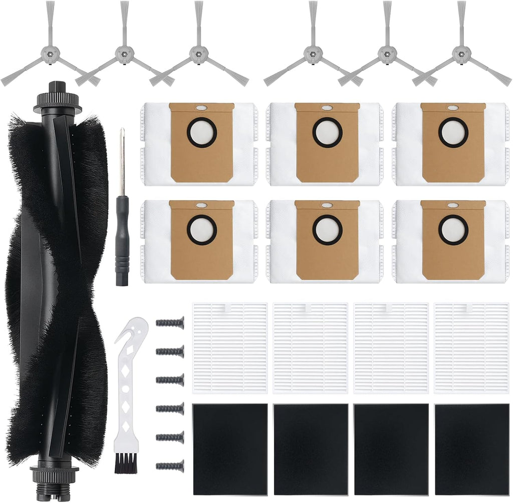 23 Pack C20 Omni Replacement Parts Accessories for Eufy C20 Omni Robot Vacuums kit, 1 Roller Brush, 4 HEPA Filters, 4 Mop Pads, 6 Side Brushes, 6 Dust Bags, 1 Clean Tool, 1 Screwdriver