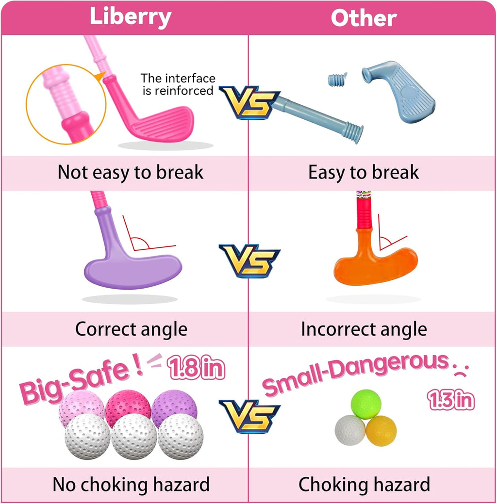 Liberry Toddler Golf Set, Upgraded Kids Golf Cart with Unique Shoulder Strap Design, Indoor and Outdoor Golf Toys for Boys and Girls Aged 1-5 Years Old