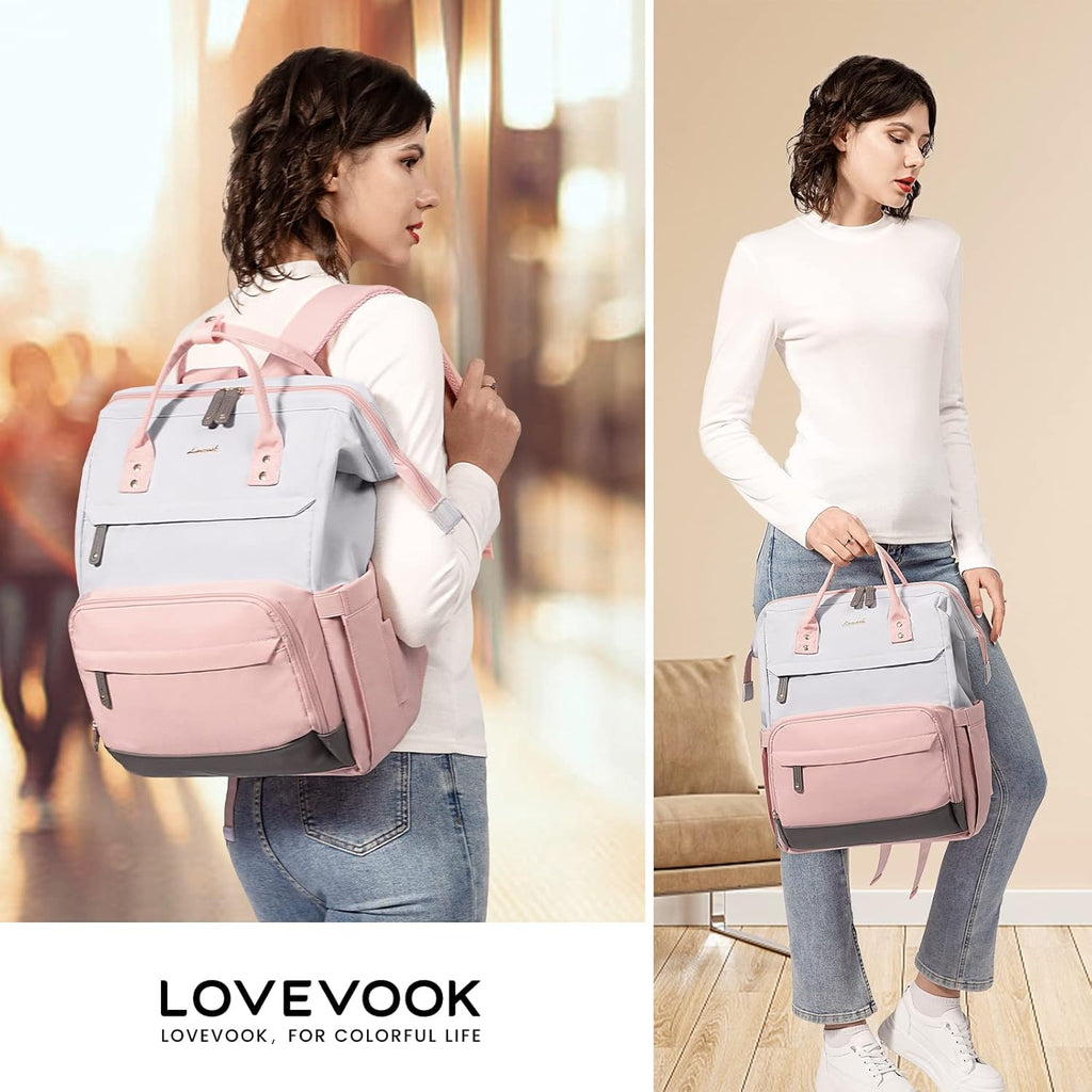 LOVEVOOK Laptop Backpack for Women, 15.6 Inch Work Business Backpacks Purse With Large Capacity, Waterproof Nurse Bag College Bookbag for School, Waterproof Casual Daypack for Travel