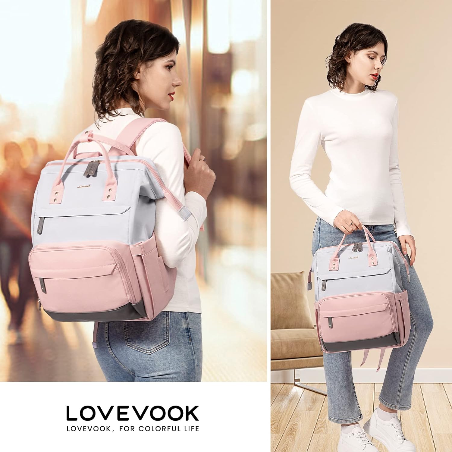 LOVEVOOK Laptop Backpack for Women, 15.6 Inch Work Business Backpacks Purse With Large Capacity, Waterproof Nurse Bag College Bookbag for School, Waterproof Casual Daypack for Travel