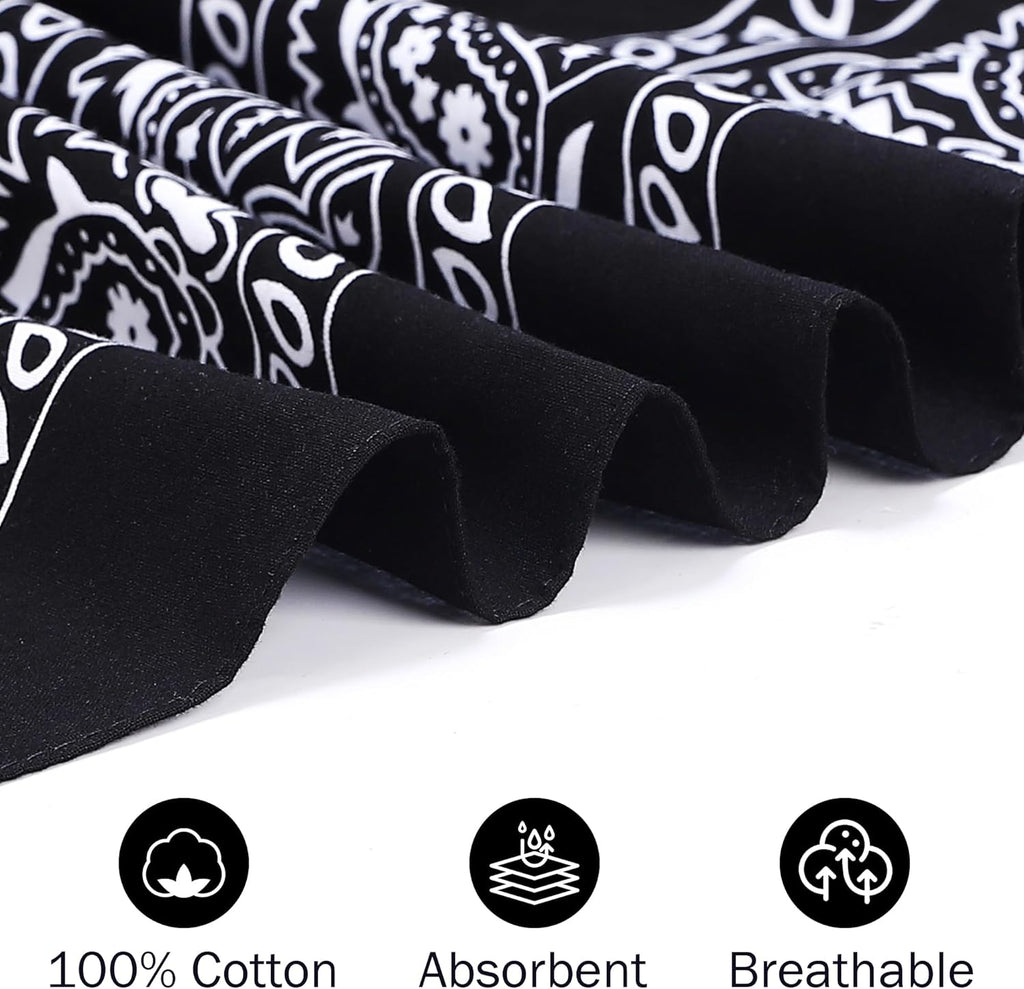 100% Cotton 27" x 27" Large Bandanas for Men & Women, Multi-Purpose Bandana Headbands, Square Head Scarf