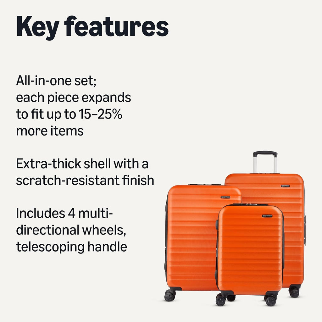 Basics 21" Hardside Carry-On Luggage, Hardshell Suitcase With Wheels, Expandable For Up to 25% More Space, With Scratch-Resistant Surface, Four Multi-directional Wheels, Black