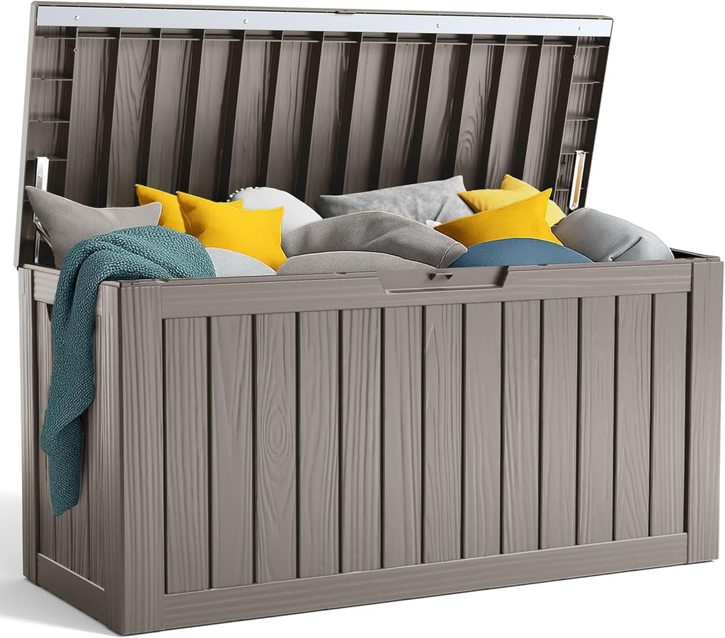 80 Gallon Resin Deck Box, Lockable Patio Outdoor Storage Box for Furniture, Garden Tools and Tools Storage, Waterproof Outside Storage Box - Black