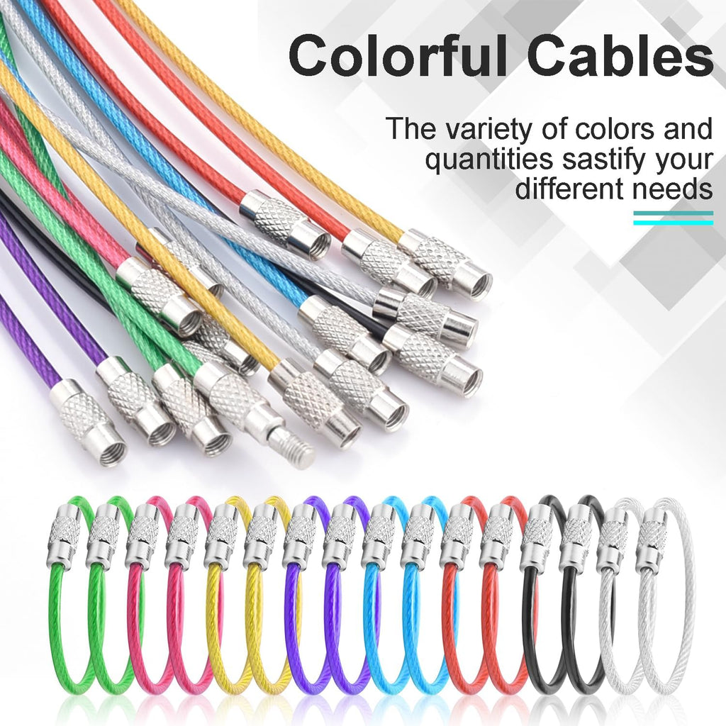CooBigo 16 Pack Stainless Steel Loops 2mm Coated Wire Keychain Cable Large Keyrings 6 inch Key Chain for Luggage Tags, Key Tags, Keyrings, Kitchen utensils, Duster-Assorted Colors
