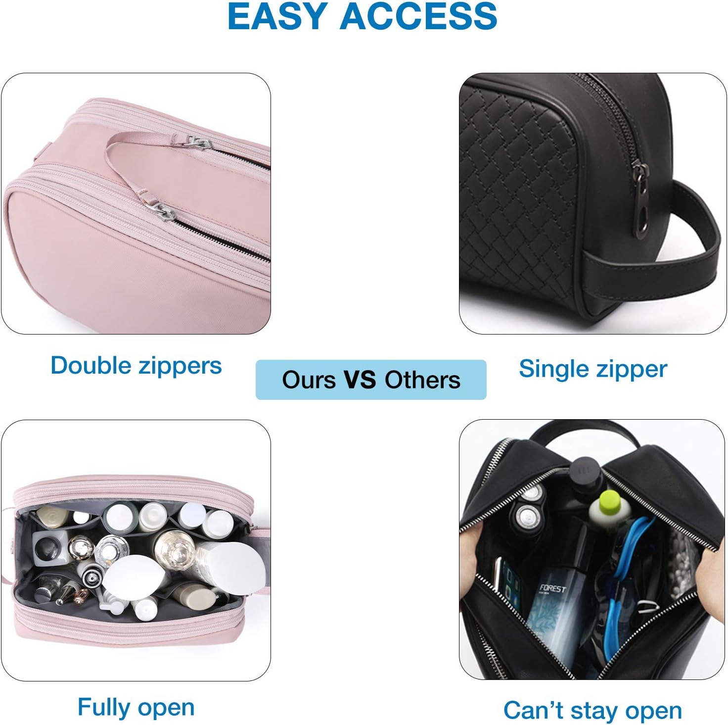 BAGSMART Toiletry Bag for Men, Travel Toiletry Organizer Dopp Kit Water-resistant Shaving Bag for Toiletries Accessories, Door Room Essentials, Black-medium