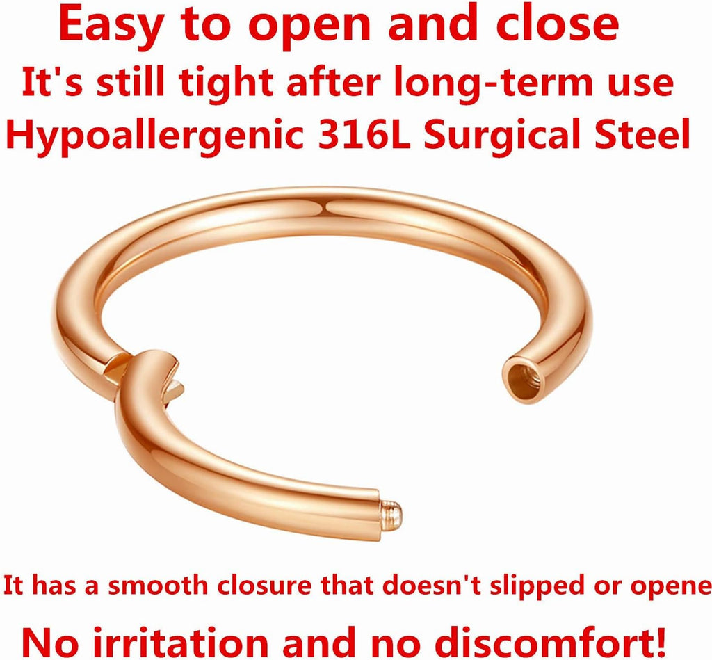 ORANGELOVE Hypoallergenic Nose Rings 20G 18G 16G 14G 12G 10G 8G 316l Surgical Steel Septum Jewelry Hinged Segment Ring Body Piercing Nose Hoop Lip Rings Nose Helix Cartilage Rook Earrings
