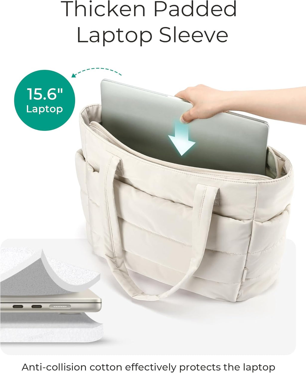 BAGSMART Tote Bag for Women, Lightweight Puffy Tote Bag with Compartments Shoulder Bag Handbag for Travel, Work, Gym