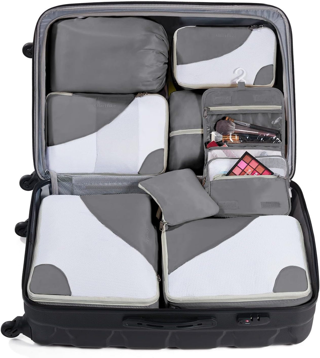 10 Set/8 Set Packing Cubes for Travel, Gifts for Women Mom,Anti-Tearing Suitcase Organizer for Luggage with Shoe & Hanging Toiletry Bag,OlarHike Vacation Essentials & Accessories for Cruise Ship,Cream