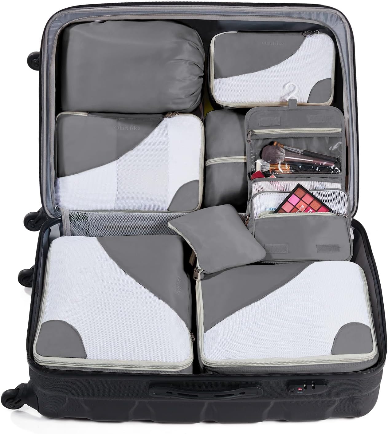 10 Set/8 Set Packing Cubes for Travel, Gifts for Women Mom,Anti-Tearing Suitcase Organizer for Luggage with Shoe & Hanging Toiletry Bag,OlarHike Vacation Essentials & Accessories for Cruise Ship,Cream