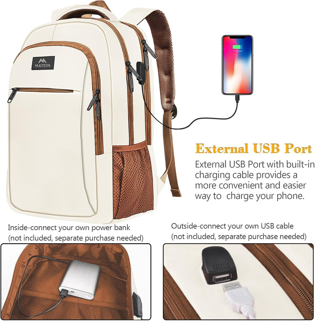 MATEIN Travel Laptop Backpack, Business Anti Theft Slim Sturdy Laptops Backpack with USB Charging Port, Water Resistant College School Computer Bag Gift for Men & Women Fits 15.6 Inch Notebook, Grey