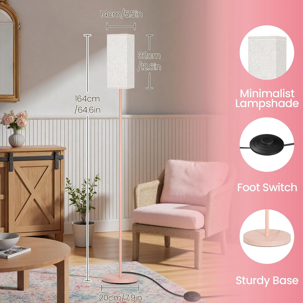 64.6" Floor Lamp, Pole with Foot Switch, Modern Standing Lamp Lampshade, Minimalist Freestanding Lamp (Bulb Not Included), for Living Room, Bedroom Office ETL Listed, Black and Beige E07LD05