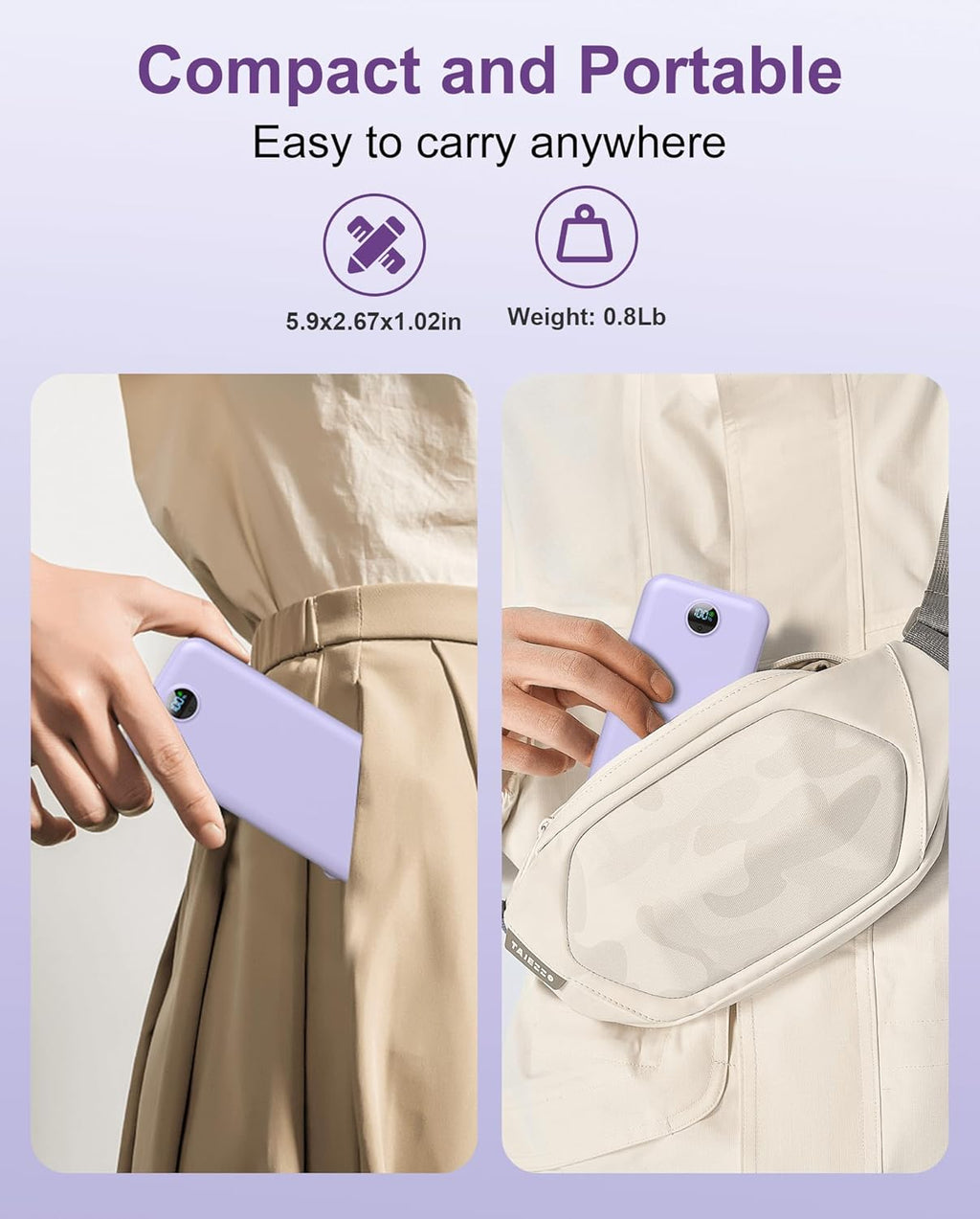 Portable Charger Power Bank, 12000mAh 22.5W USB C Fast Charging with Built-in Cables and Wall Plug, Travel Essential Battery Pack with LED Display for iPhone, iPad, Samsung Pink