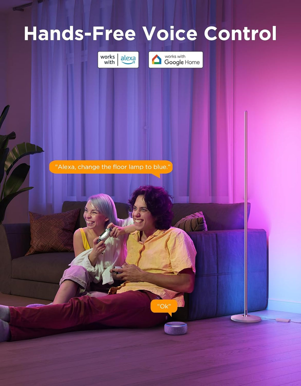 Govee RGBIC Floor Lamp Basic, LED Corner Lamp Works with Alexa, 1000 Lumen Smart Modern Floor Lamp with Music Sync and 16 Million DIY Colors, Color Changing Standing Lamp for Bedroom Living Room Black