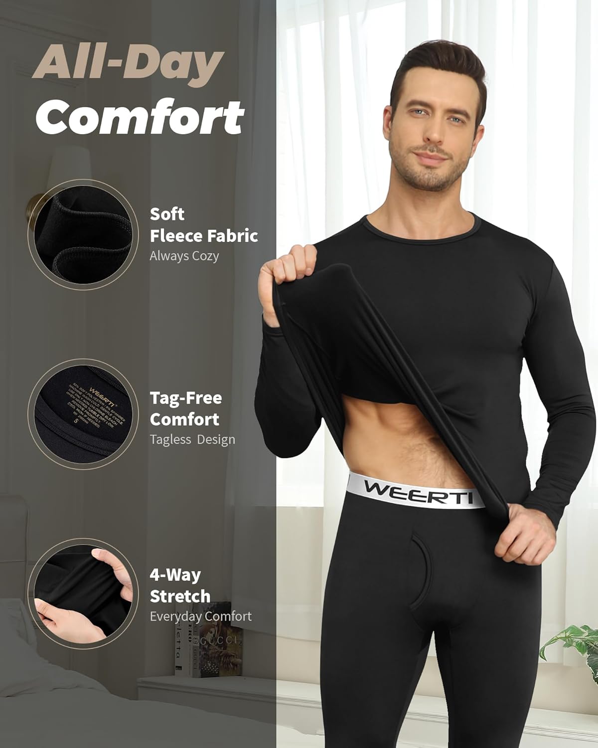 WEERTI Thermal Underwear for Men Long Johns with Fleece Lined Base Layer Men Cold Weather Top Bottom