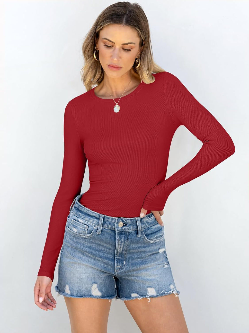 ANRABESS Women Long Sleeve Shirts Rib Knit Slim Fit Tops Basic Tee 2025 Fall Outfits Casual T-Shirt Underscrubs Layer Clothes