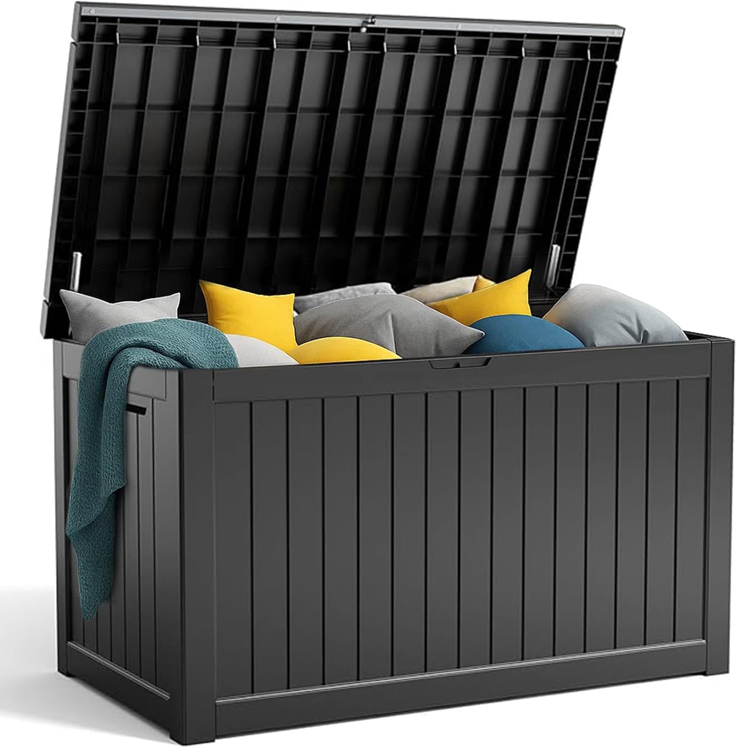 80 Gallon Resin Deck Box, Lockable Patio Outdoor Storage Box for Furniture, Garden Tools and Tools Storage, Waterproof Outside Storage Box - Black