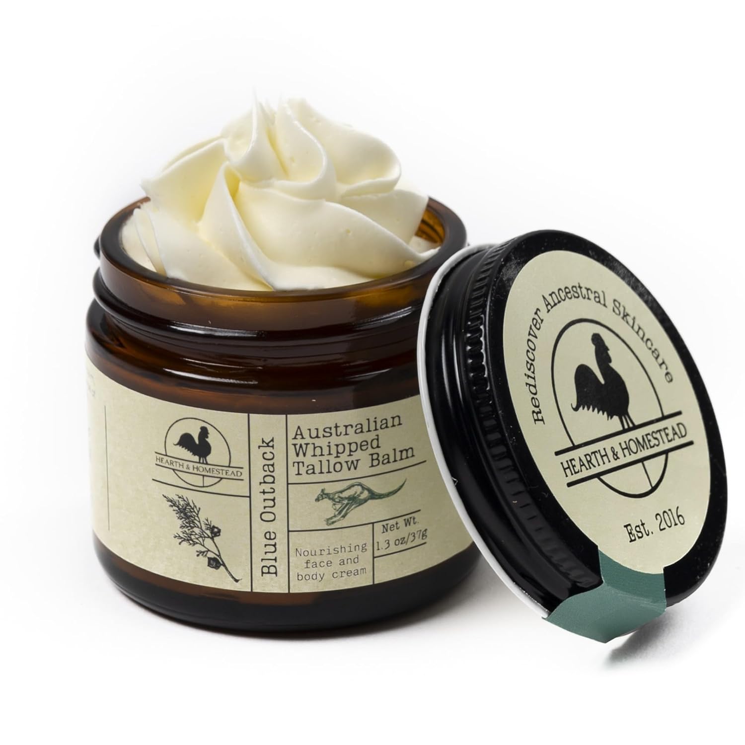 Hearth and Homestead: Handmade Whipped Tallow Balm (Unscented/Herb-Infused) - Organic Body Butter with Infused Olive Oil, for Eczema, Rosacea, Baby - 1.3 oz