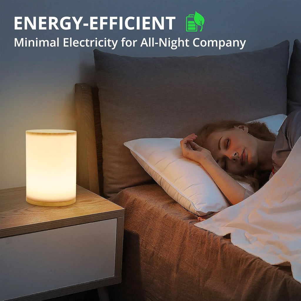 Small Bedside Table Lamp for Bedroom, Minimalist Wood Base & Round Fabric Shade, Mini Cute Cozy Warm White Nightstand Boho Lamp, Study Desk Night Stand Light for Room, Dorm, Nursery, Living Room