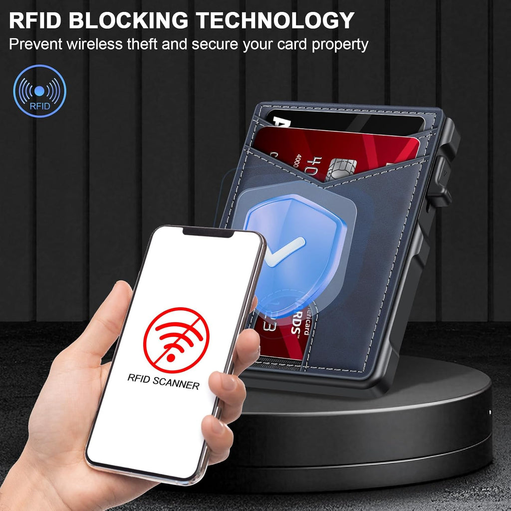 Airtag Wallet for Men, Mens Smart Wallet for Air Tag RFID Blocking, Minimalist Bifold Pop Up Aluminum Credit Card Case Holder 12+ Cards with ID Window, Gift for Men, No Airtag Included, Carbon Fiber