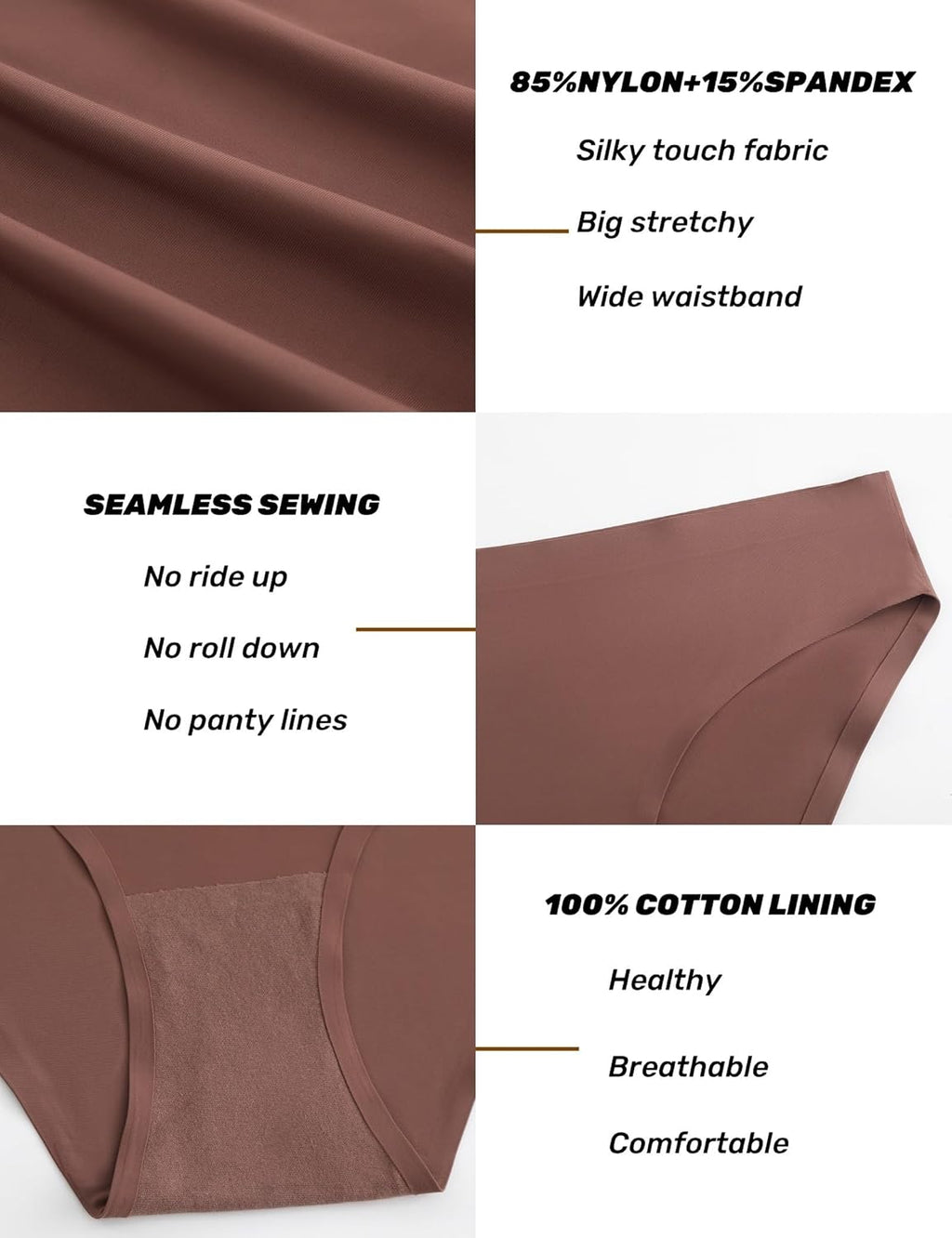 Caterlove Women's Seamless Underwear No Show Stretch Bikini Panties Silky Invisible Hipster 6 Pack