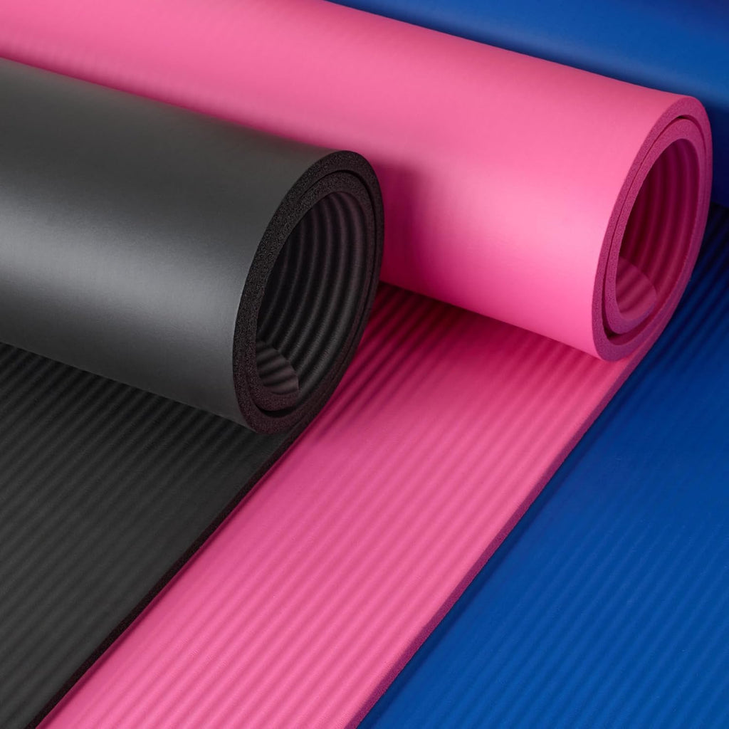 Basics 1/2 Inch Extra Thick Exercise Yoga Mat with Carrying Strap, Cushioned Support, for Fitness and Gym Workouts